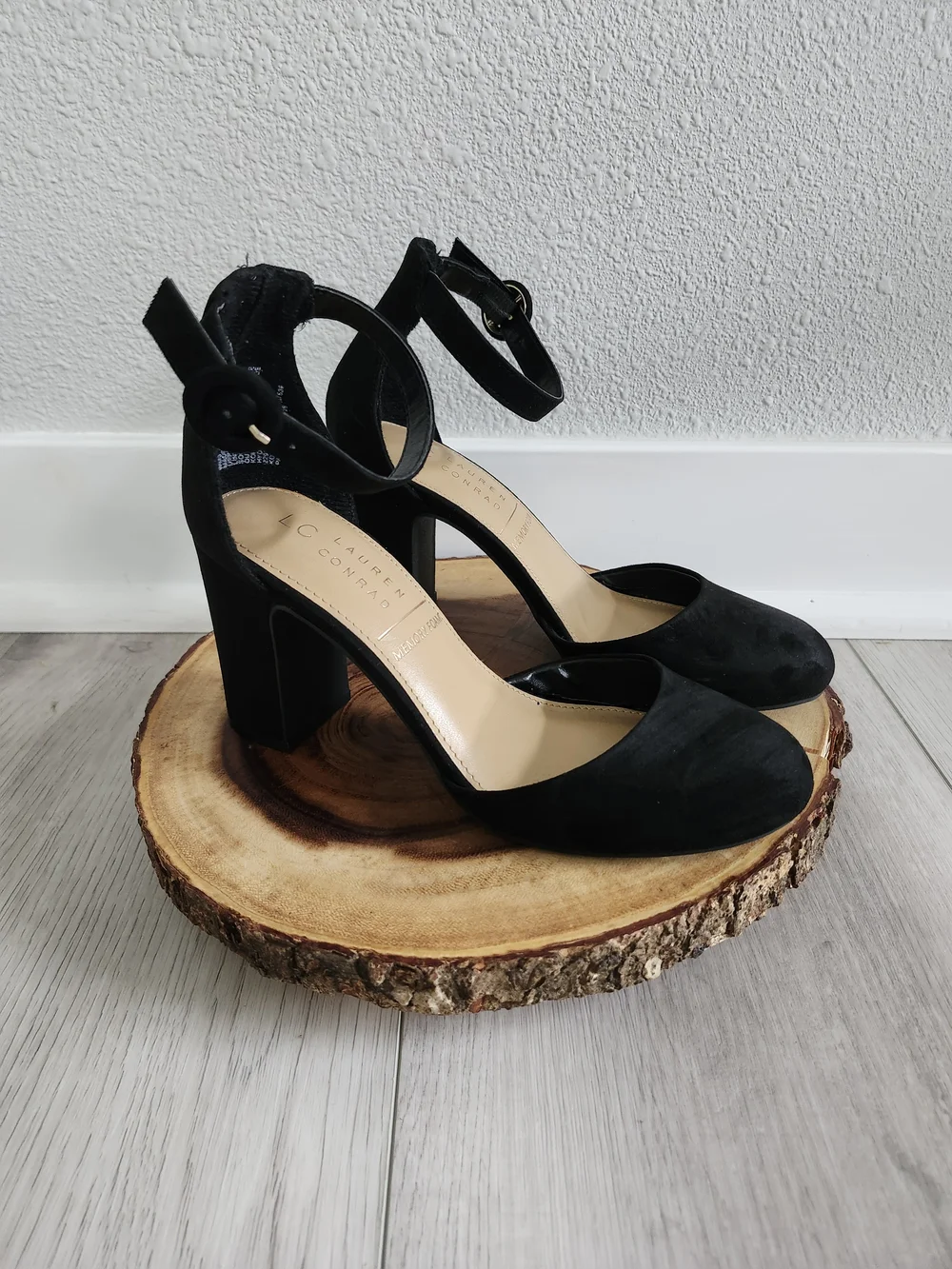 LC Lauren Conrad Black Ankle-Strap Block Heel Pump
